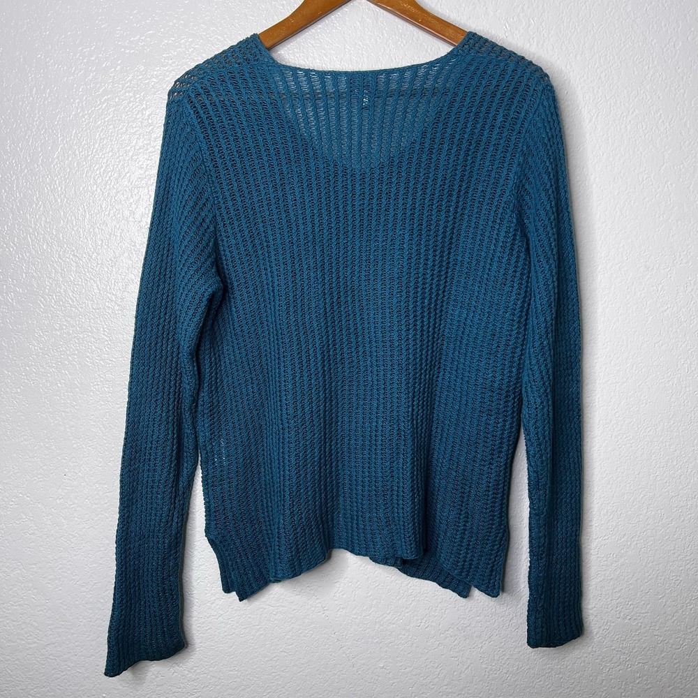 Eileen Fisher Open Knit Linen Sweater Blue Size Large Italian Yarn Long Sleeve - Picture 5 of 9